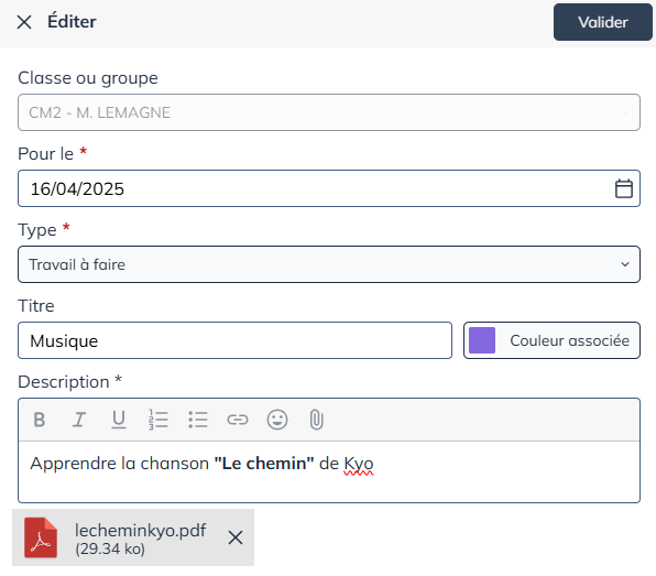 Cahier de Textes Écoles · ajouter tâche